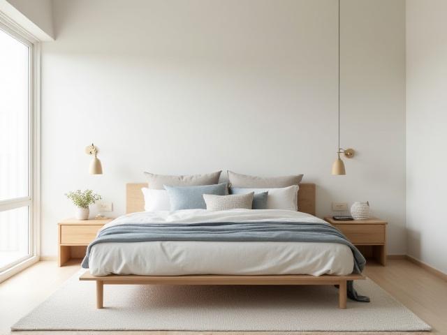 Komplett interiørdesignprosjekt av et minimalistisk soverom